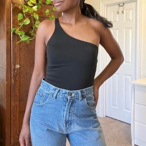 Showpo, One shoulder black body suit, size 2